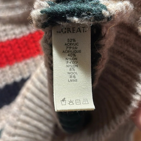 THE GREAT. Gray V-Neck Sweater with Stripes - Picture 4 of 7